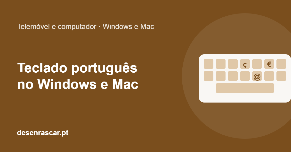 Ilustração: teclado com as teclas ç, arroba e euro destacadas